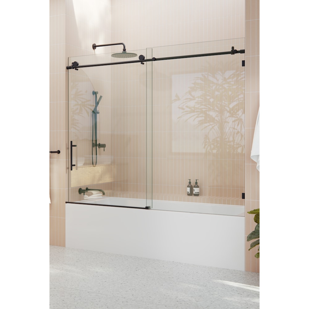 Eclipse 72 inch W x 60 inch H Sliding Frameless Bathtub Shower Door in Matte Black Finish