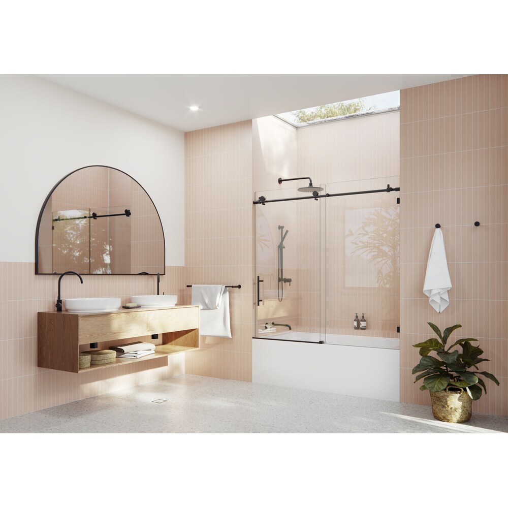 Eclipse 60 inch W x 60 inch H Sliding Frameless Bathtub Shower Door in Matte Black Finish