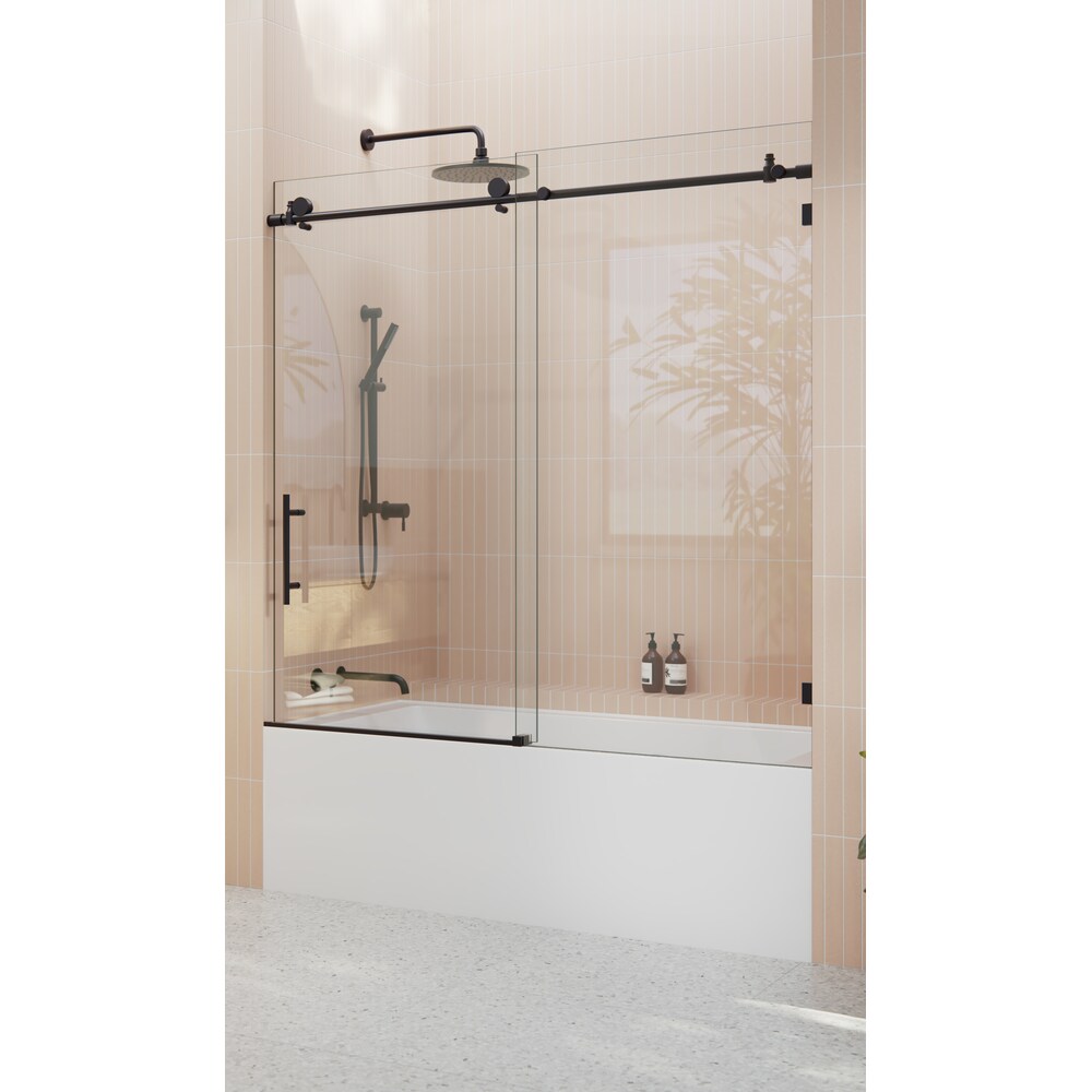 Eclipse 60 inch W x 60 inch H Sliding Frameless Bathtub Shower Door in Matte Black Finish