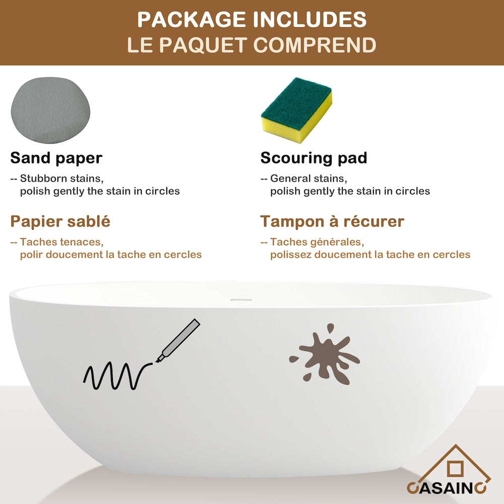 Solid Surface 67 inch Free-Standing Oval Bathtub with Centre Drain in Matte White