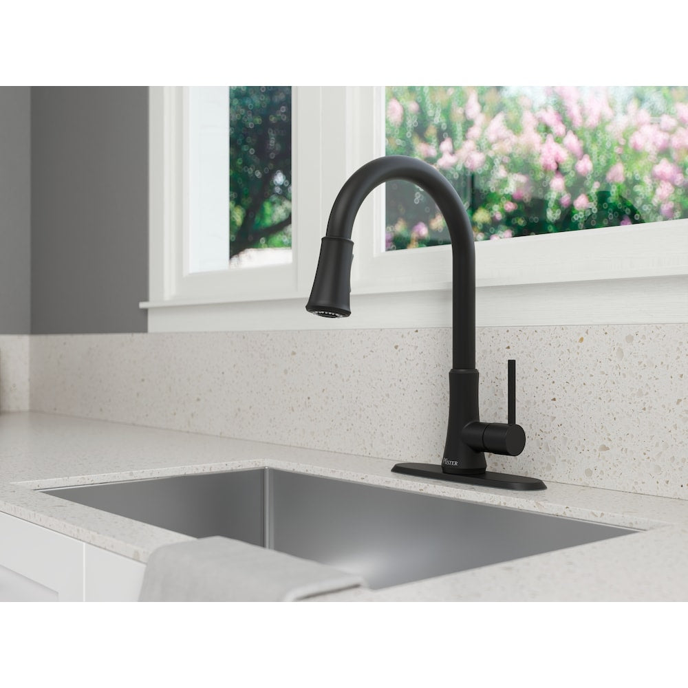 Pfirst Series 1-Handle Pull-Down Kitchen Faucet in Matte Black