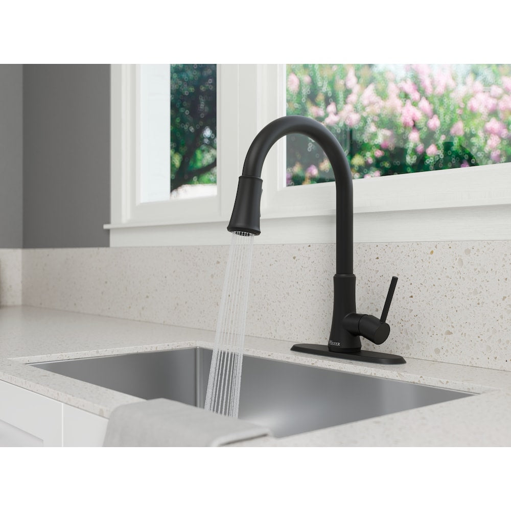 Pfirst Series 1-Handle Pull-Down Kitchen Faucet in Matte Black