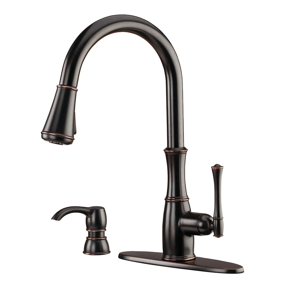 Wheaton 1-Handle Pull-Down Kitchen Faucet With Soap Dispenser Tuscan Bronze