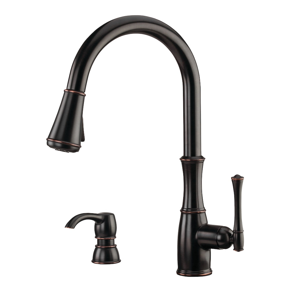 Wheaton 1-Handle Pull-Down Kitchen Faucet With Soap Dispenser Tuscan Bronze