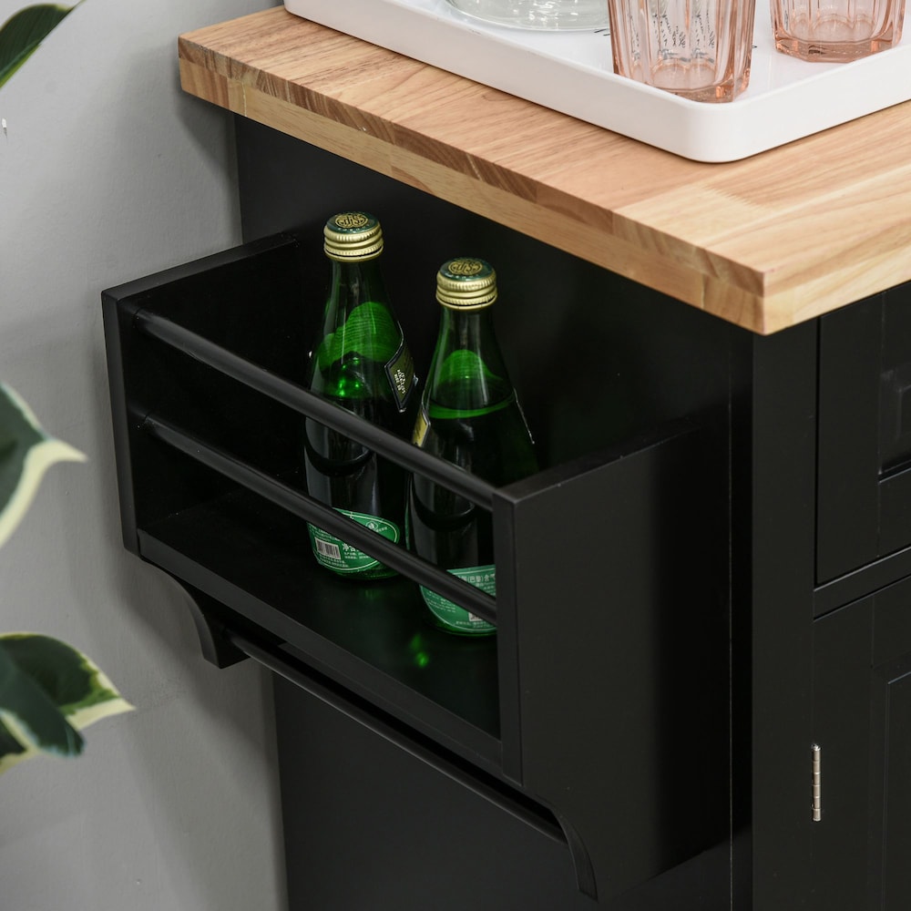43.75-inch W Rolling Kitchen Island with Spice Rack, Towel Rack and Drawer, Black