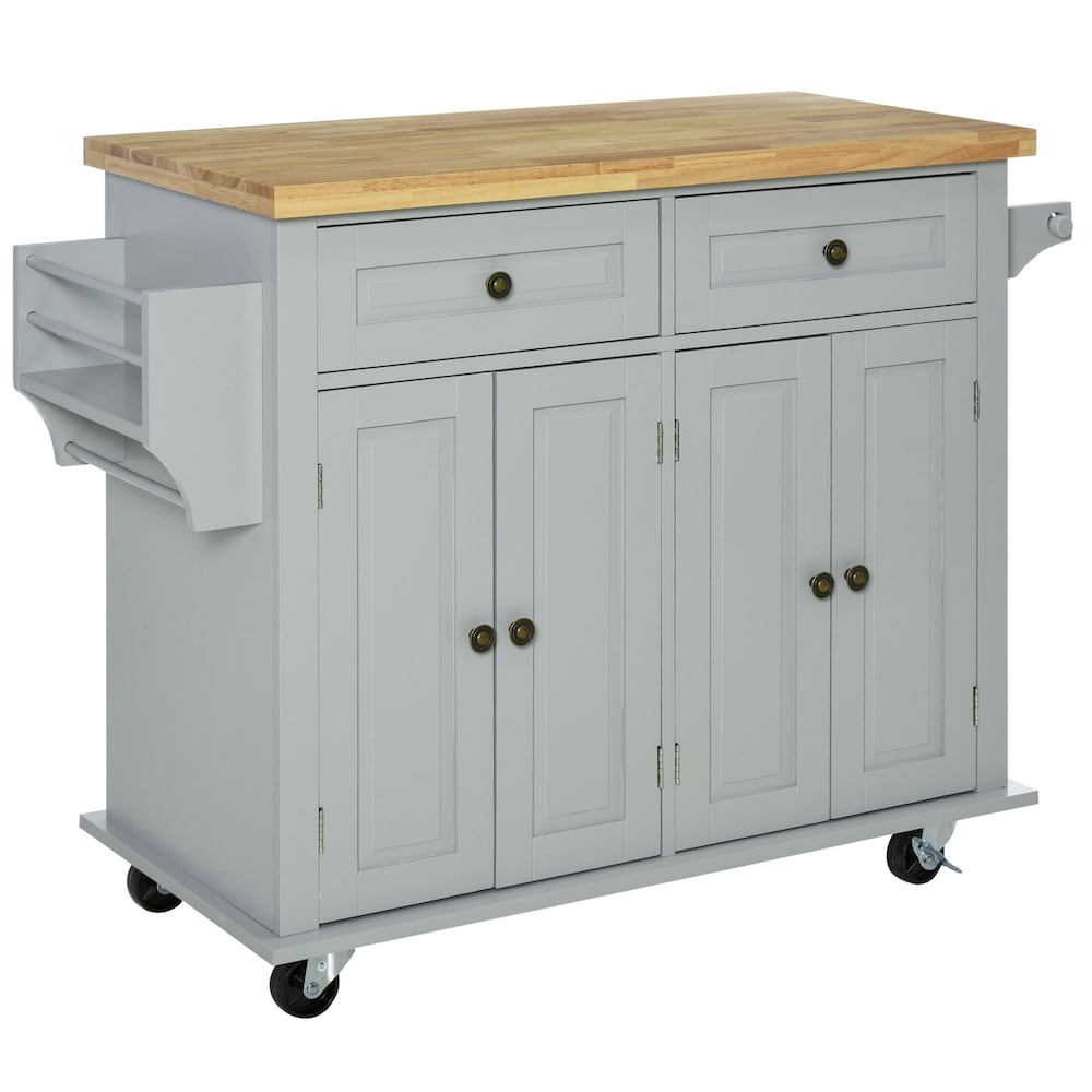43.75-inch W Rolling Kitchen Island with Spice Rack, Towel Rack and Drawer, Grey