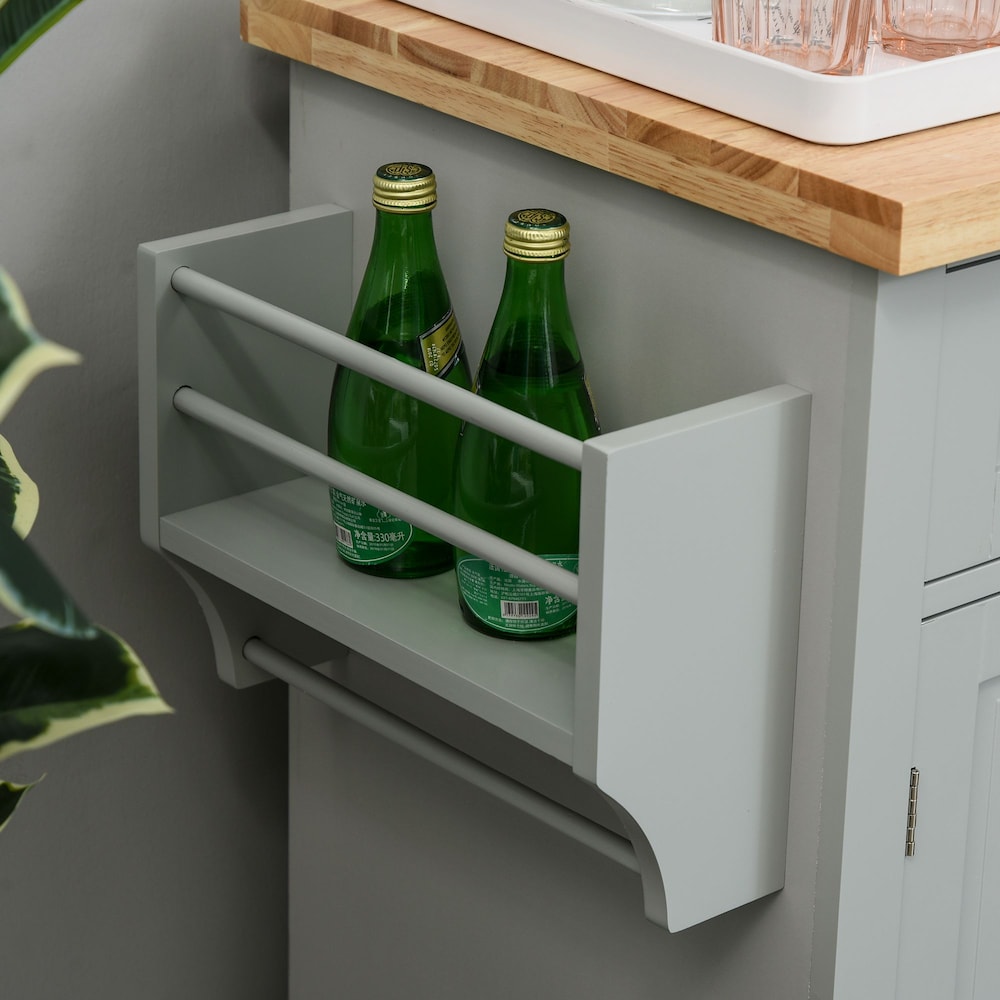 43.75-inch W Rolling Kitchen Island with Spice Rack, Towel Rack and Drawer, Grey
