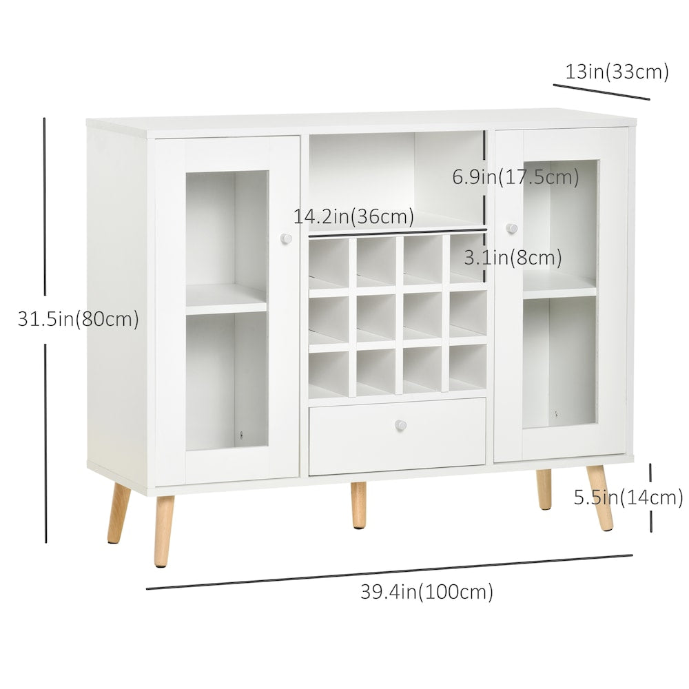 Kitchen Sideboard Storage Cabinet with Drawer, Wine Rack, White