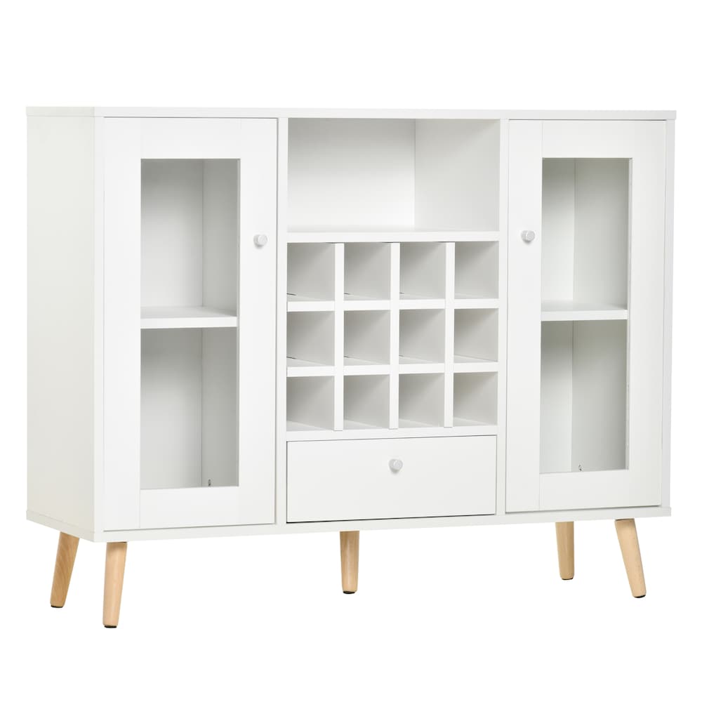 Kitchen Sideboard Storage Cabinet with Drawer, Wine Rack, White