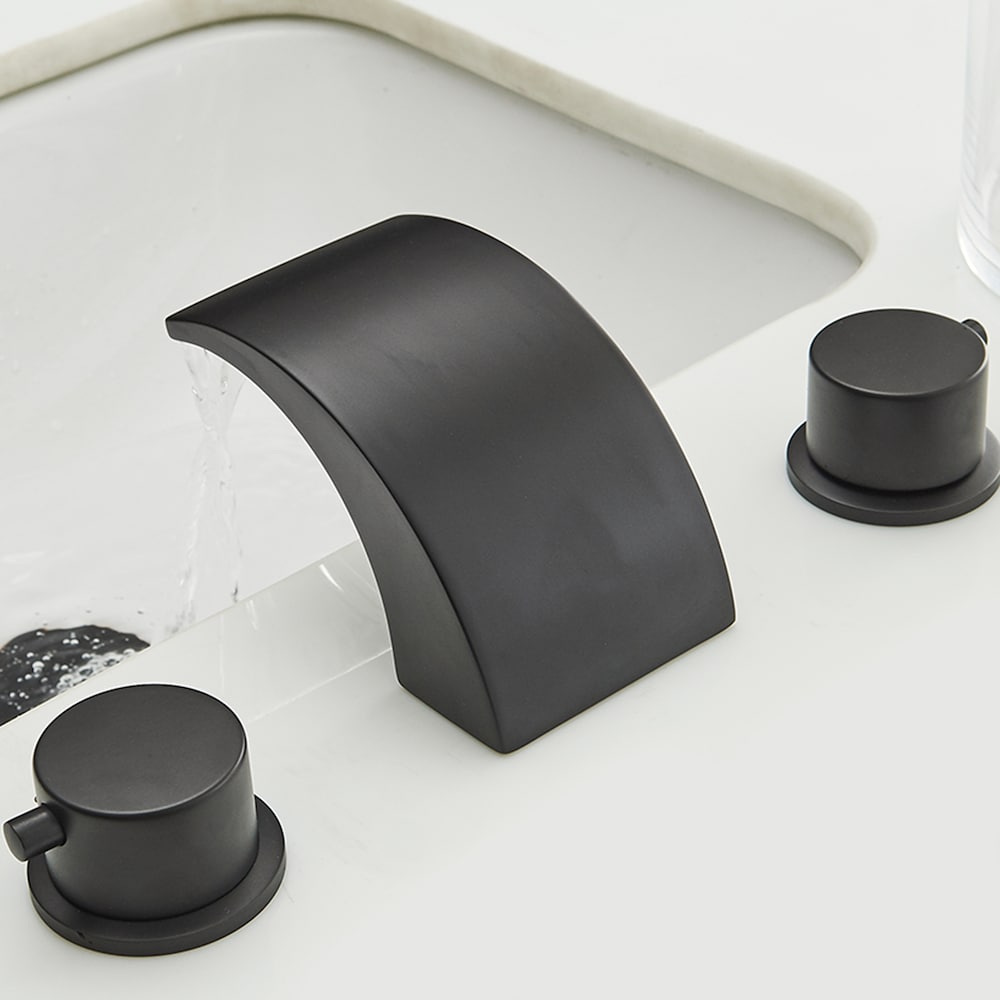 Robinet de salle de bain à 2 poignées de 8 pouces avec lumière LED et drain en noir mat