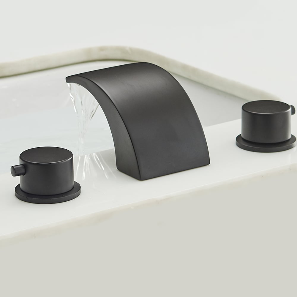 Robinet de salle de bain à 2 poignées de 8 pouces avec lumière LED et drain en noir mat