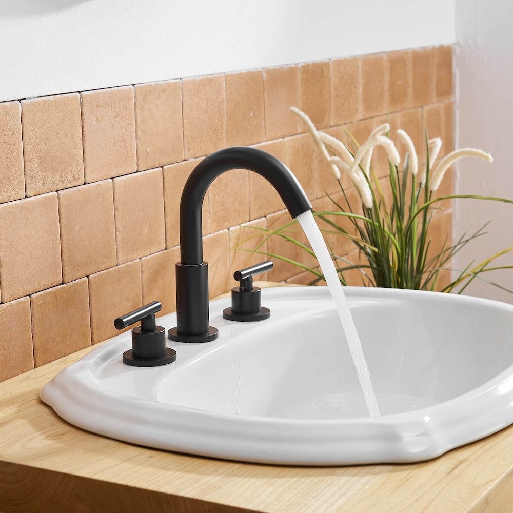 Robinet de salle de bain à double poignée de 8 pouces avec ensemble de vidange escamotable en noir mat