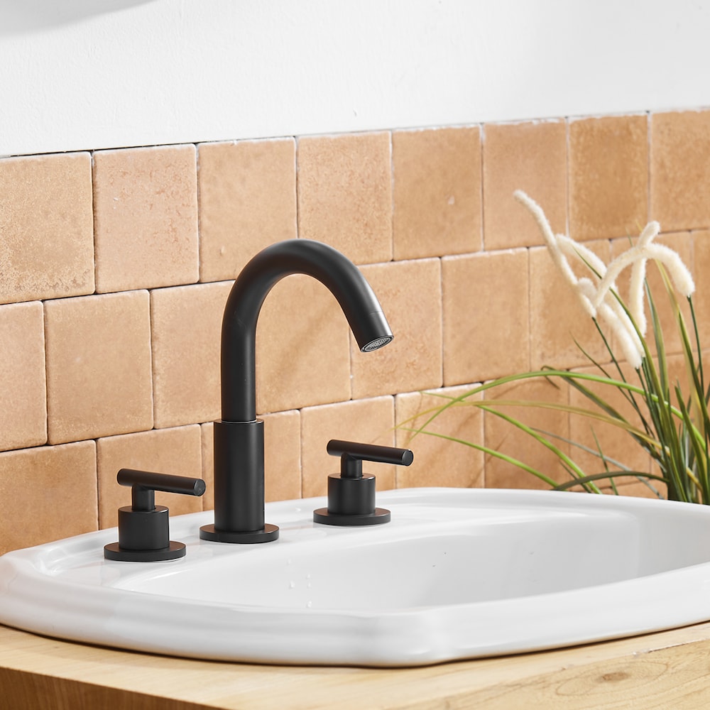 Robinet de salle de bain à double poignée de 8 pouces avec ensemble de vidange escamotable en noir mat