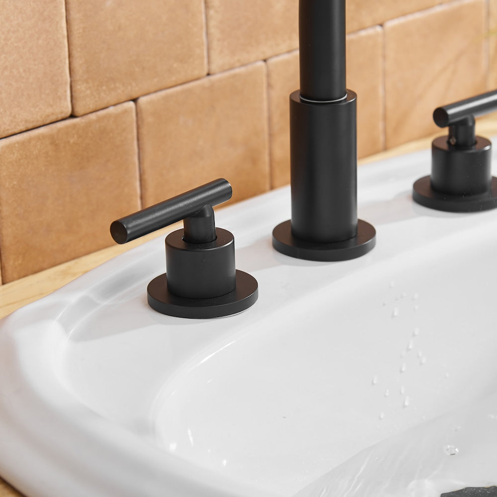 Robinet de salle de bain à double poignée de 8 pouces avec ensemble de vidange escamotable en noir mat