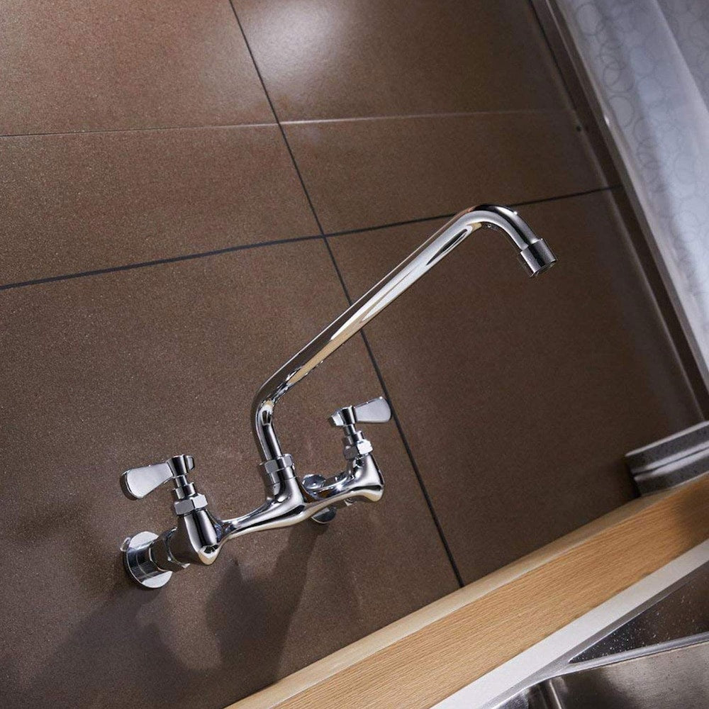 2-Handle Wall Mount Kitchen Faucet with 8 inch Swivel Spout 8 inch Center in Polished Chrome