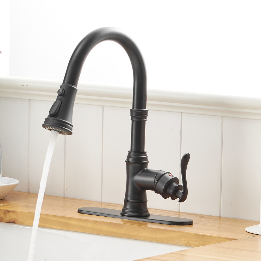 4551 Single-Handle Pull-Down Sprayer 3 Spray High Arc Kitchen Faucet with Deck Plate in Matte Black