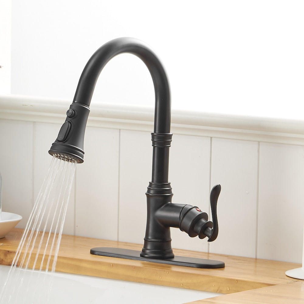 4551 Single-Handle Pull-Down Sprayer 3 Spray High Arc Kitchen Faucet with Deck Plate in Matte Black