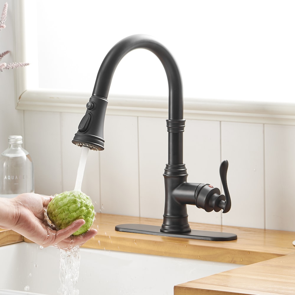 4551 Single-Handle Pull-Down Sprayer 3 Spray High Arc Kitchen Faucet with Deck Plate in Matte Black