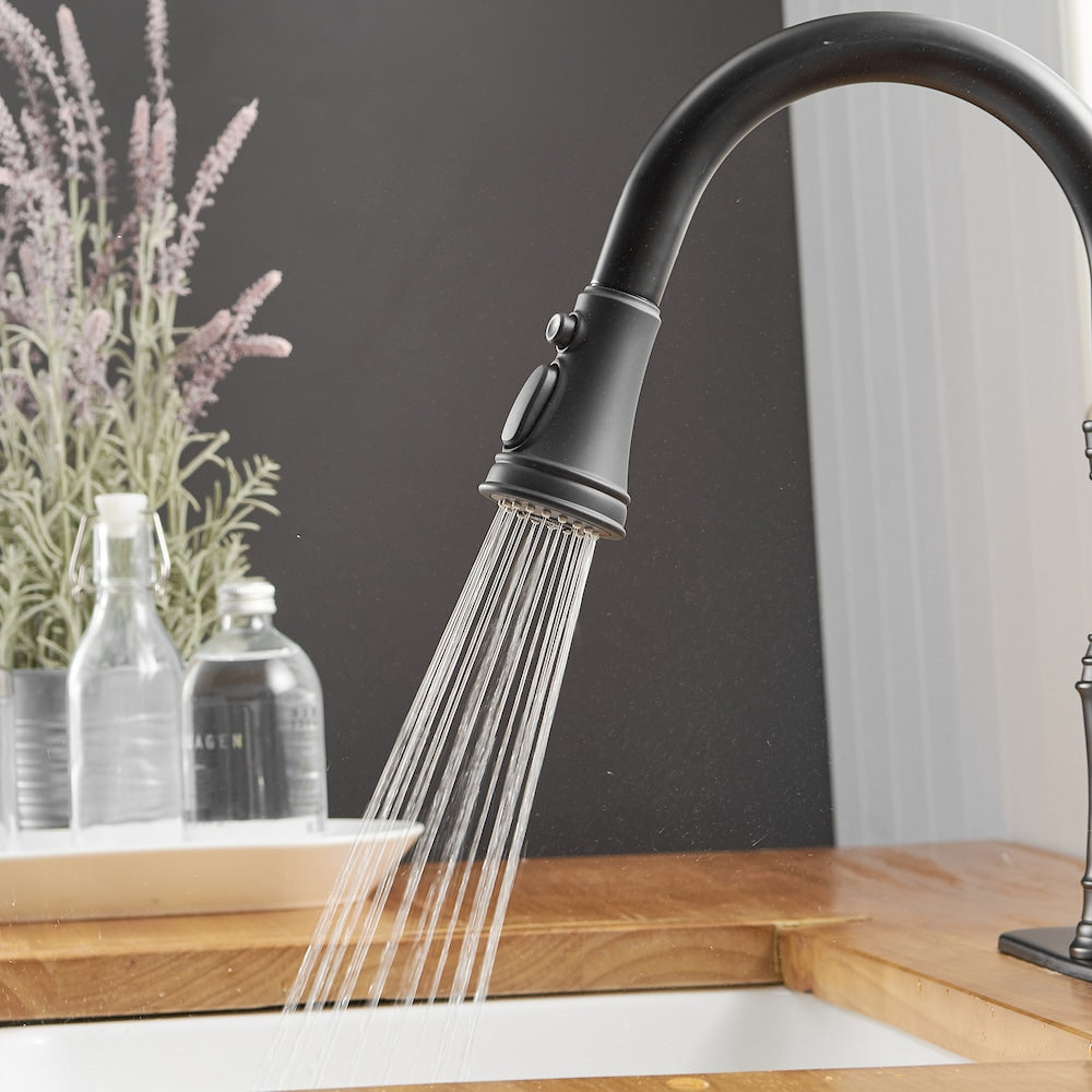 4551 Single-Handle Pull-Down Sprayer 3 Spray High Arc Kitchen Faucet with Deck Plate in Matte Black