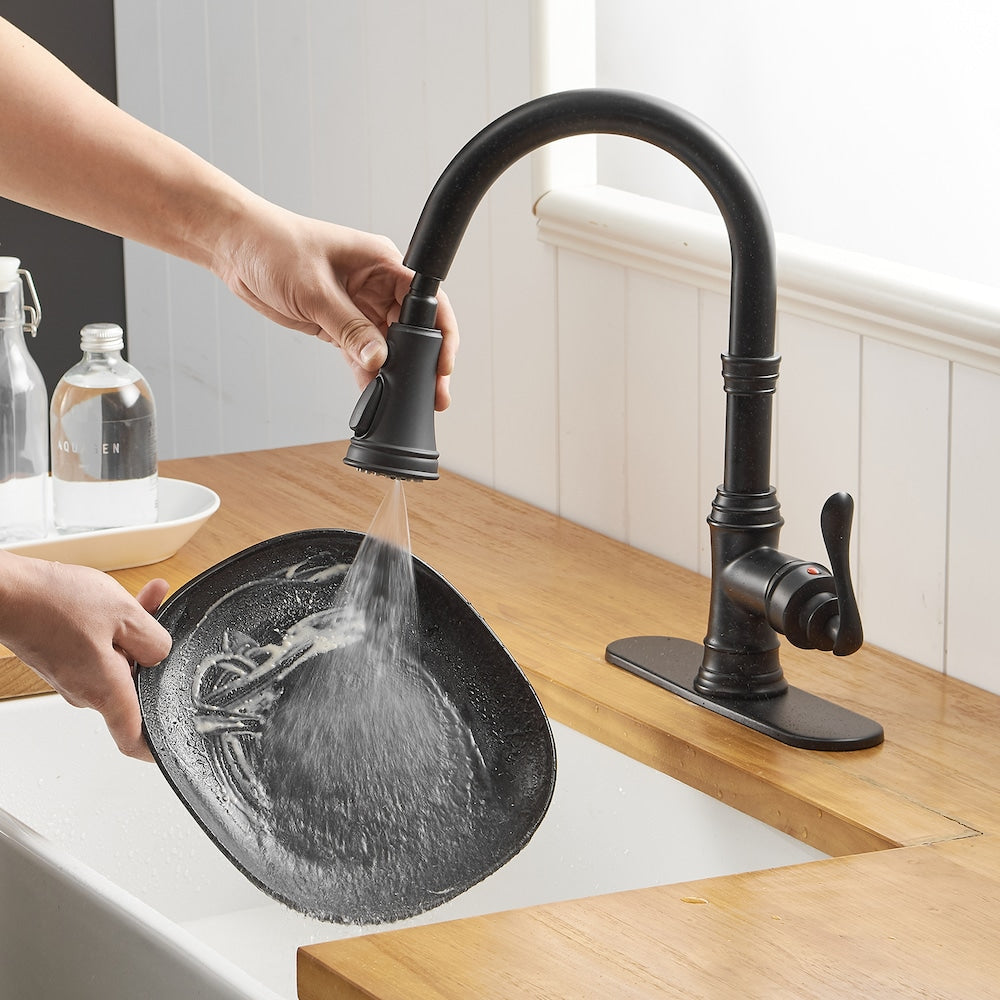 4551 Single-Handle Pull-Down Sprayer 3 Spray High Arc Kitchen Faucet with Deck Plate in Matte Black
