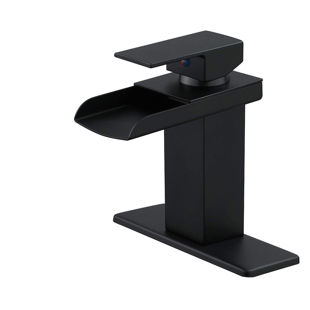 Robinet de salle de bain monotrou à poignée unique et à arc bas 6009 avec ensemble de vidange en noir mat