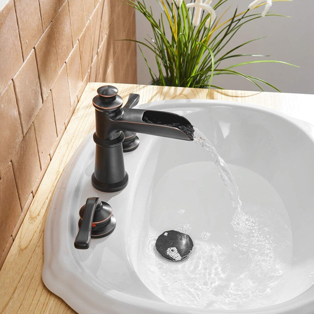 Robinet de salle de bain à 2 poignées et cascade de 8 pouces avec ensemble de vidange escamotable en bronze huilé