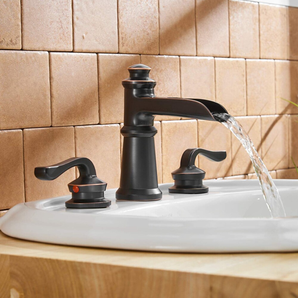 Robinet de salle de bain à 2 poignées et cascade de 8 pouces avec ensemble de vidange escamotable en bronze huilé
