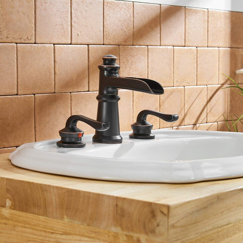 Robinet de salle de bain à 2 poignées et cascade de 8 pouces avec ensemble de vidange escamotable en bronze huilé