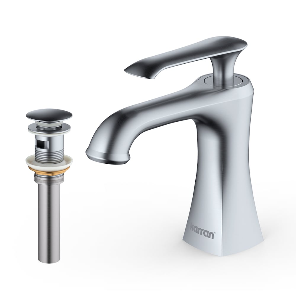 Woodburn Single Hole Single Handle Bathroom Faucet with Matching Pop-Up Drain in Stainless Steel