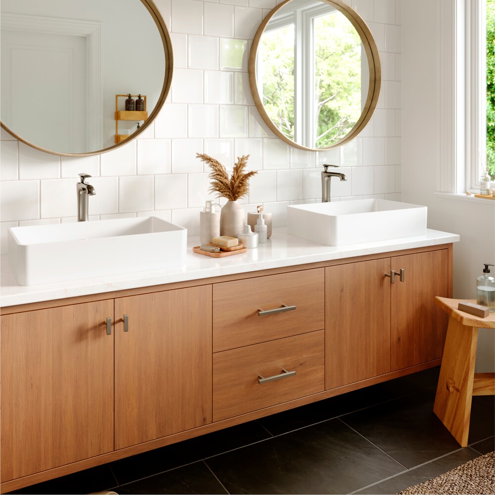 Woodburn Single Hole 1-Handle Vessel Bathroom Faucet with Matching Pop-Up Drain in Stainless Steel