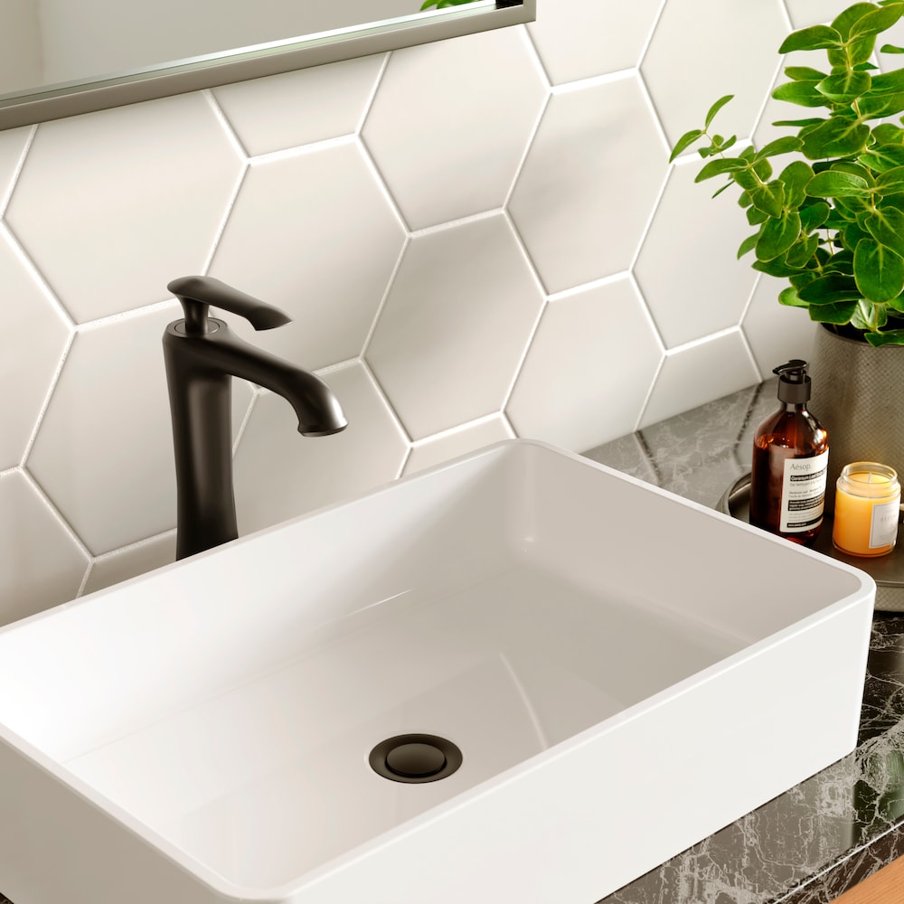 Woodburn Single Hole Single Handle Vessel Bathroom Faucet with Matching Pop-Up Drain in Matte Black