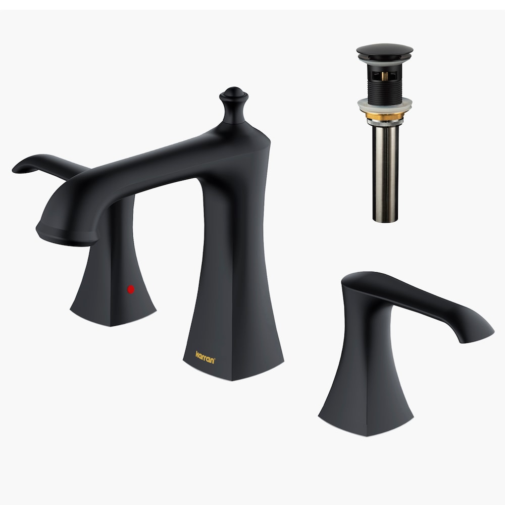 Woodburn Widespread Three-Hole 2-Handle Bathroom Faucet with Matching Pop-Up Drain in Matte Black