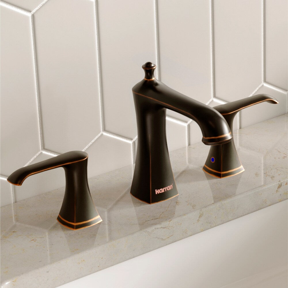 Woodburn Widespread Three-Hole 2-lever Bathroom Faucet-Matching Pop-Up Drain in Oil Rubbed Bronze
