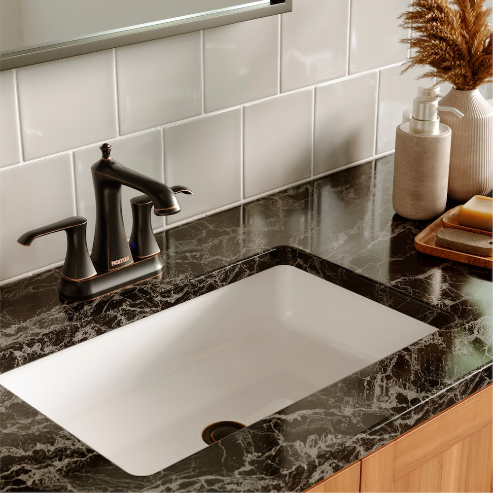 Woodburn Two-Hole 2-Handle Bathroom Faucet with Matching Pop-Up Drain in Oil Rubbed Bronze