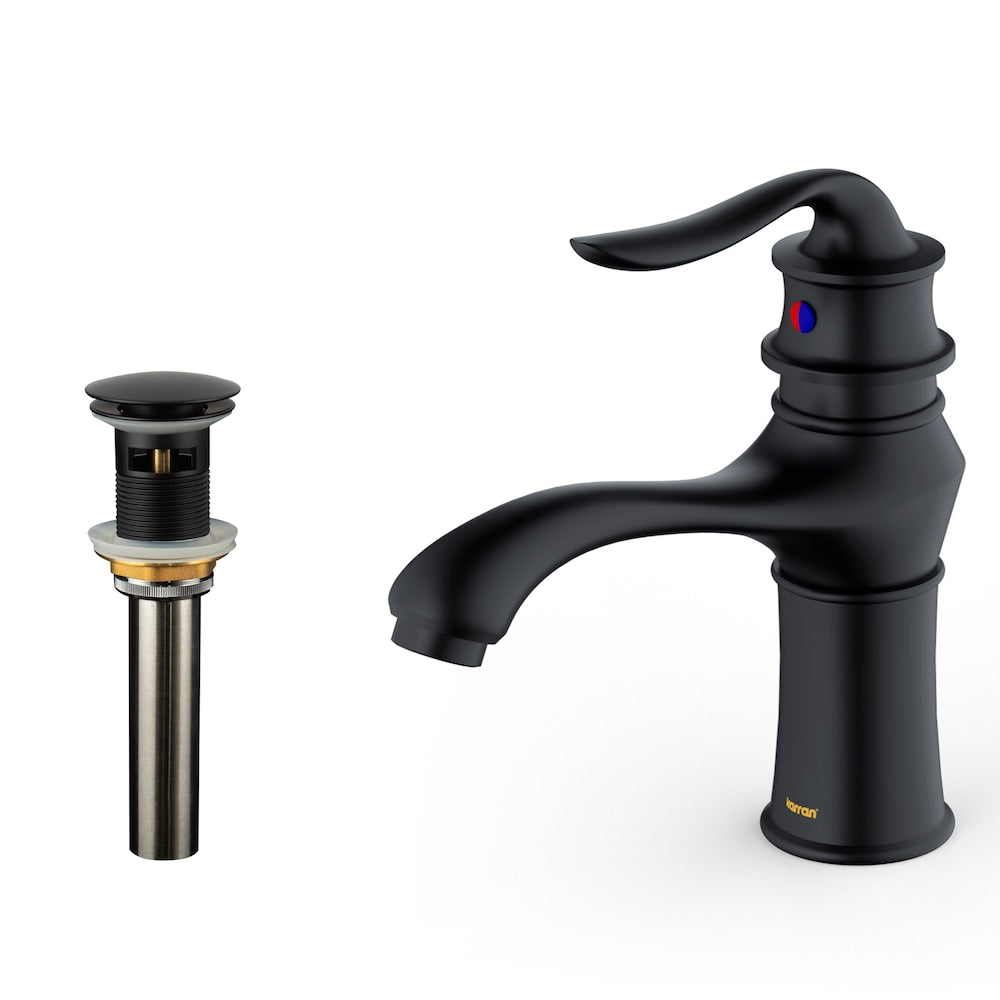 Dartford Single Hole Single Handle Basin Bathroom Faucet with Matching Pop-up Drain in Matte Black