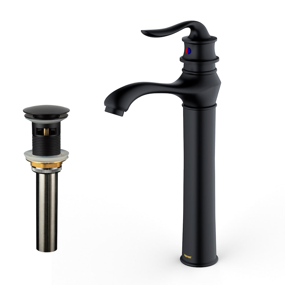 Dartford Single Hole Single Handle Vessel Bathroom Faucet with Matching Pop-up Drain in Matte Black