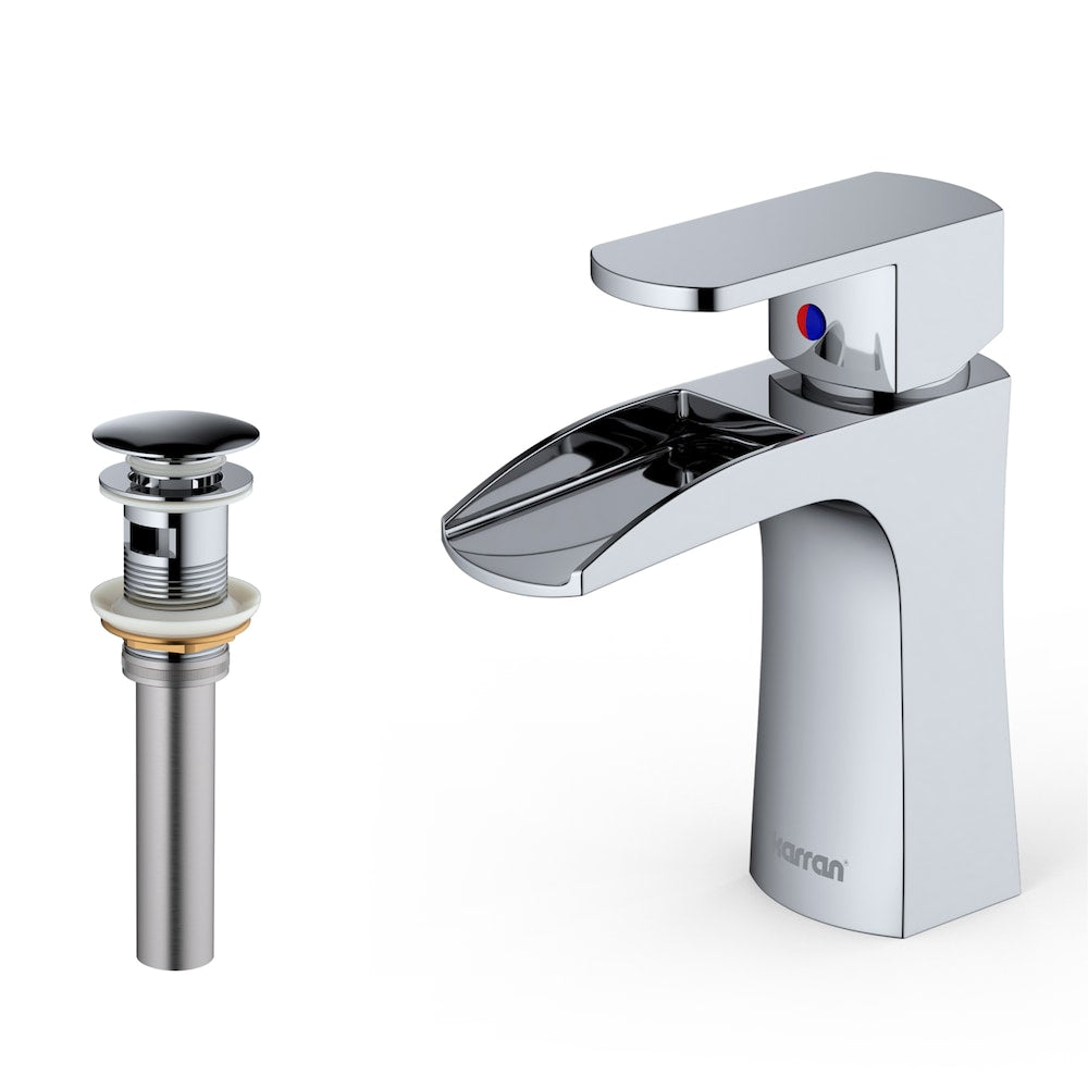 Kassel Single Hole Single Handle Basin Bathroom Faucet with Matching Pop-up Drain in Chrome
