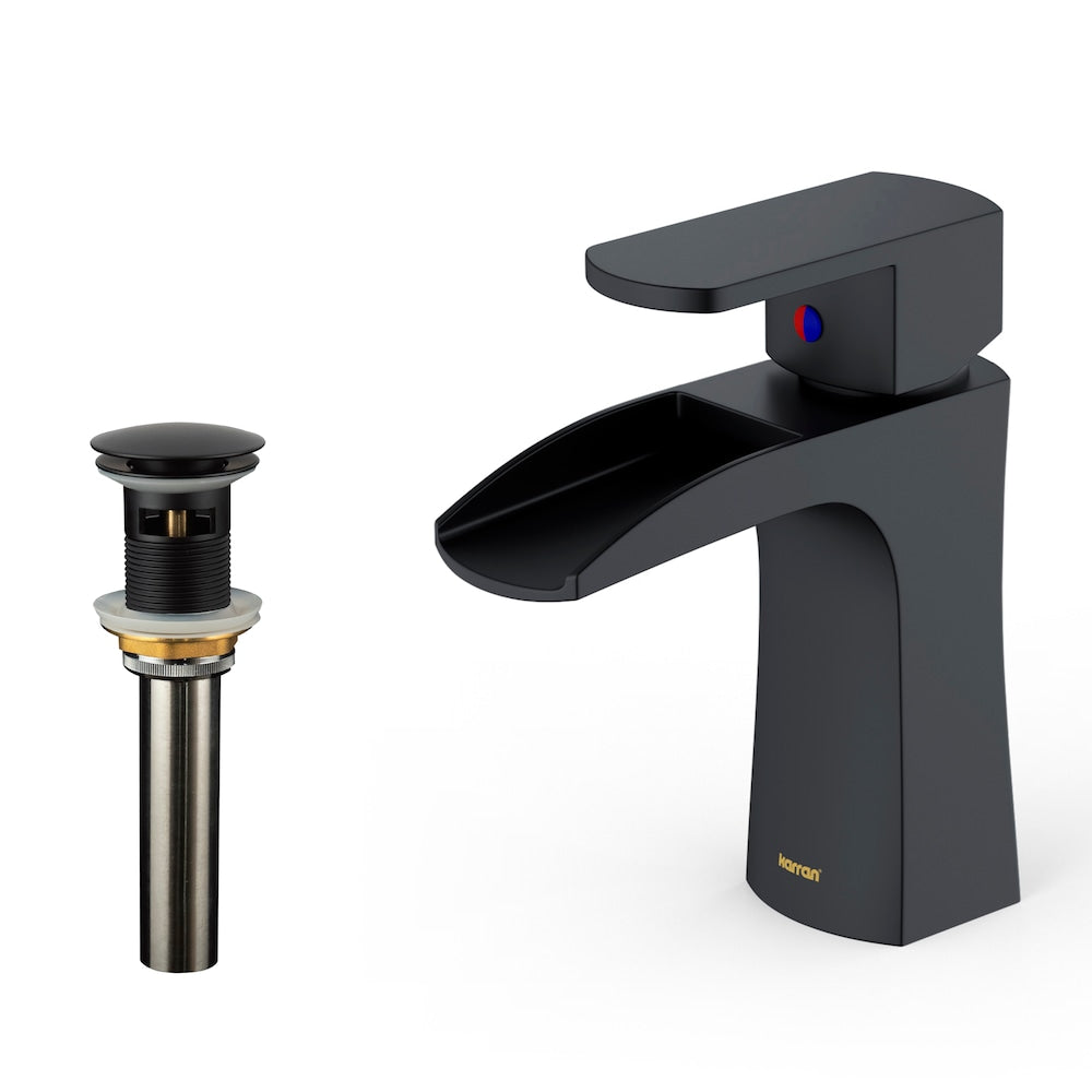 Kassel Single Hole Single Handle Basin Bathroom Faucet with Matching Pop-up Drain in Matte Black