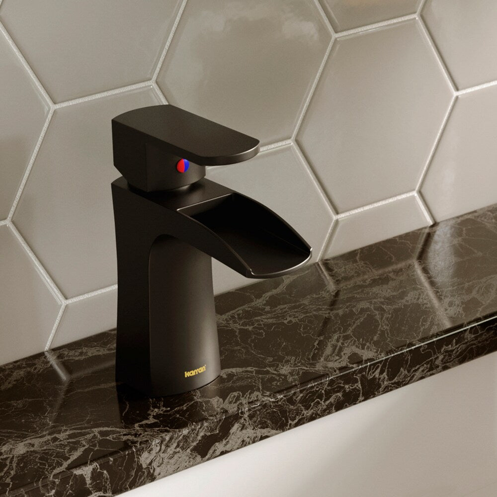 Kassel Single Hole Single Handle Basin Bathroom Faucet with Matching Pop-up Drain in Matte Black