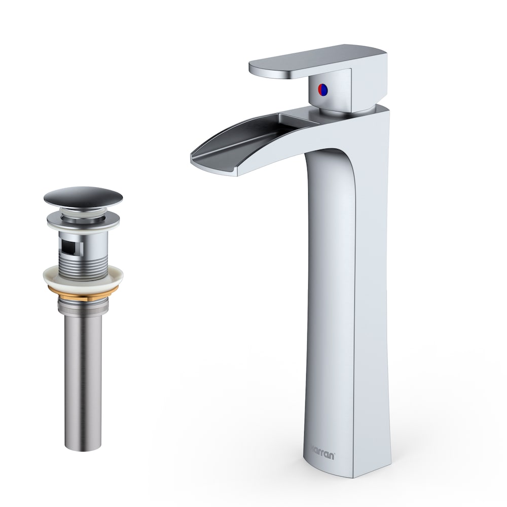 Kassel Single Hole Single Handle Vessel Bathroom Faucet-Matching Pop-up Drain in Stainless Steel