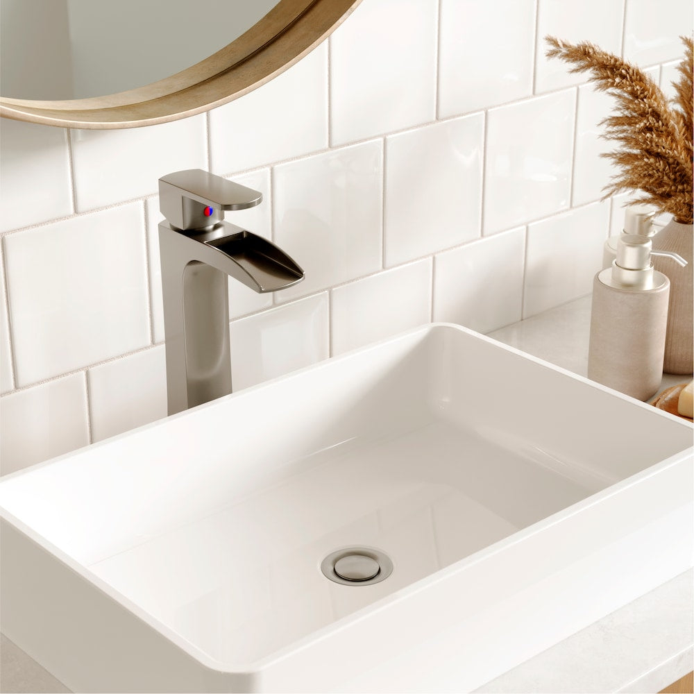 Kassel Single Hole Single Handle Vessel Bathroom Faucet-Matching Pop-up Drain in Stainless Steel
