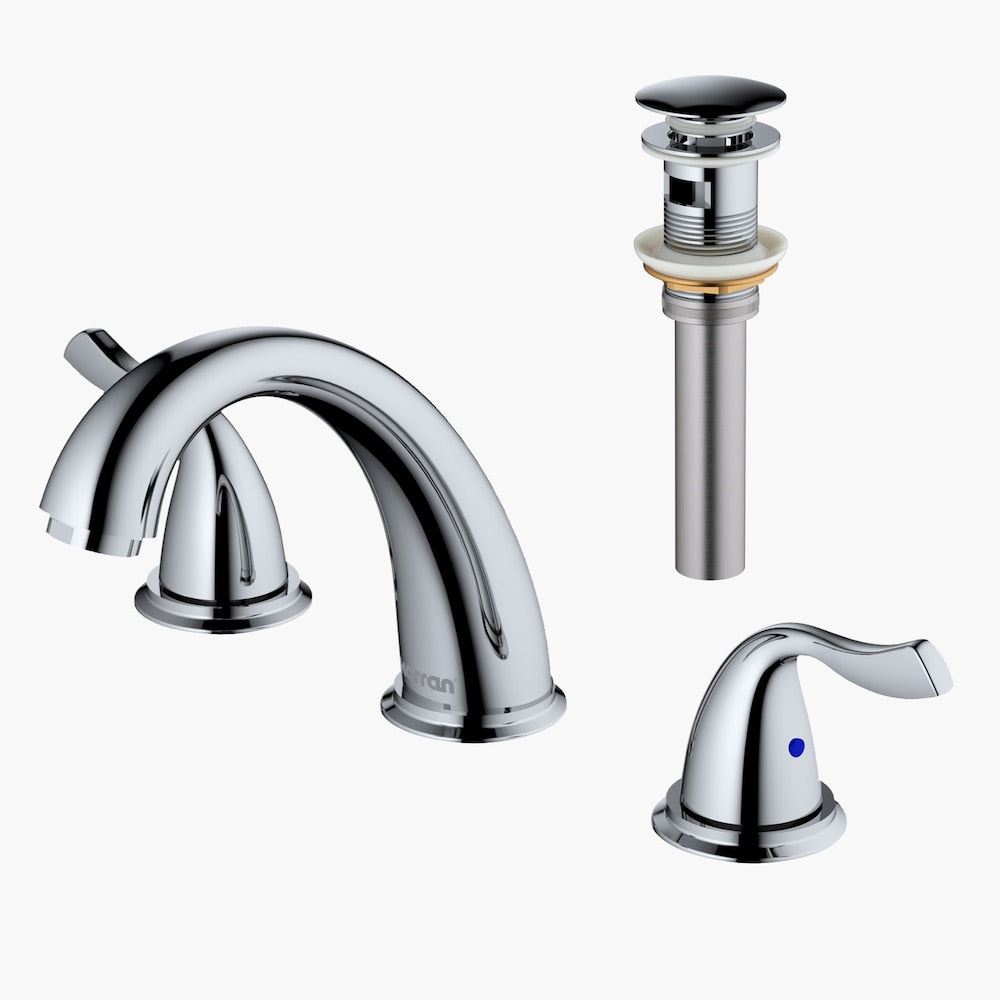 Fulham Three Hole Two Handle Widespread Bathroom Faucet with Matching Pop-up Drain in Chrome
