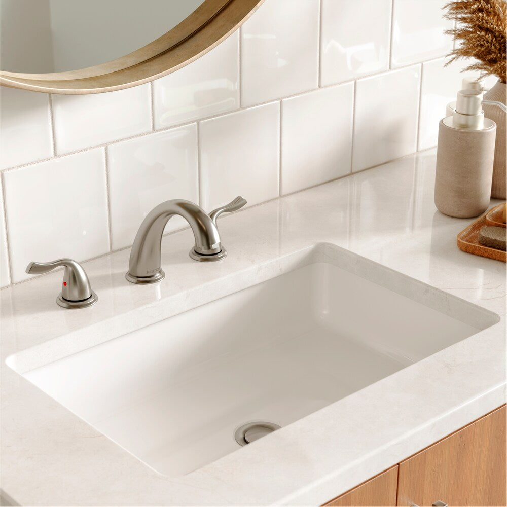 Fulham Three Hole Two Handle Widespread Bathroom Faucet-Matching Pop-up Drain in Stainless Steel