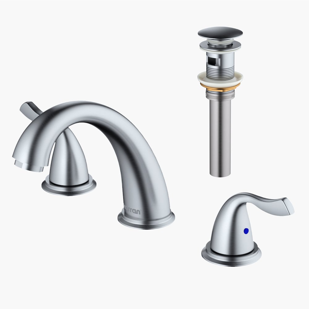 Fulham Three Hole Two Handle Widespread Bathroom Faucet-Matching Pop-up Drain in Stainless Steel