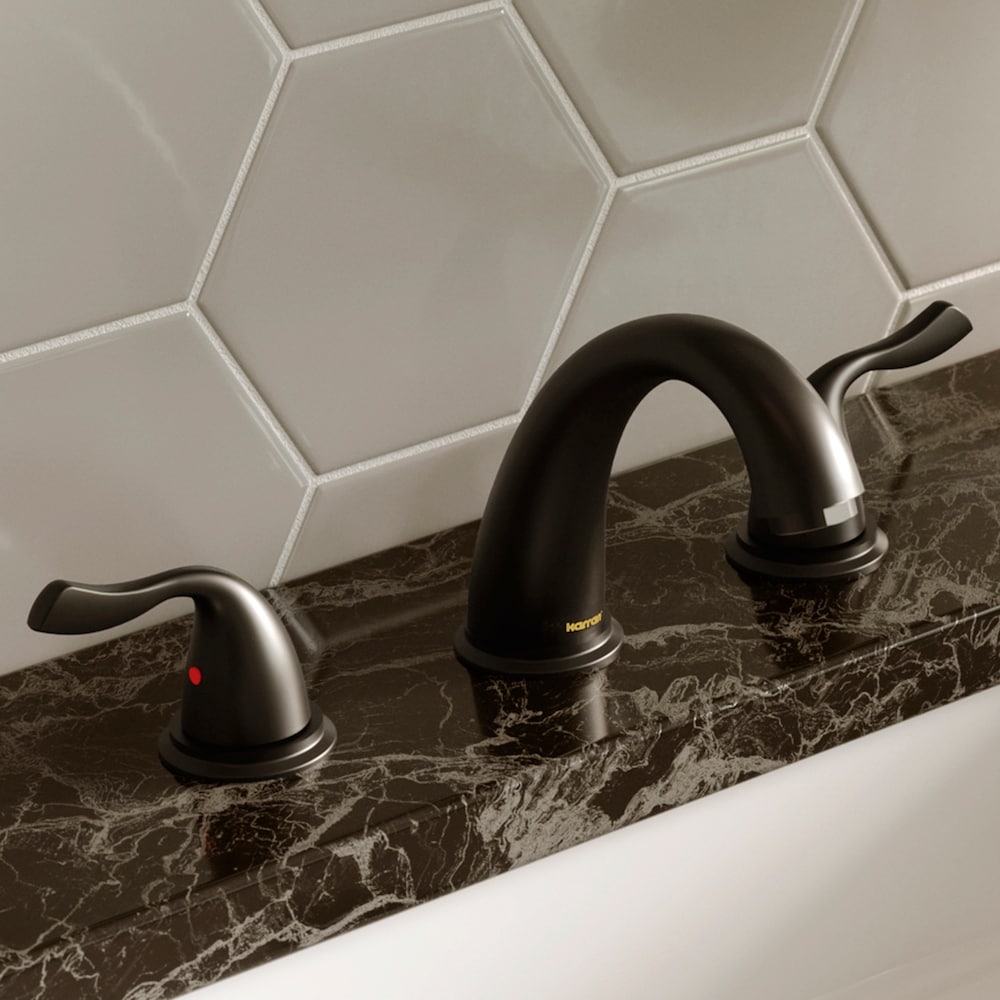 Fulham Three Hole Two Handle Widespread Bathroom Faucet with Matching Pop-up Drain in Matte Black