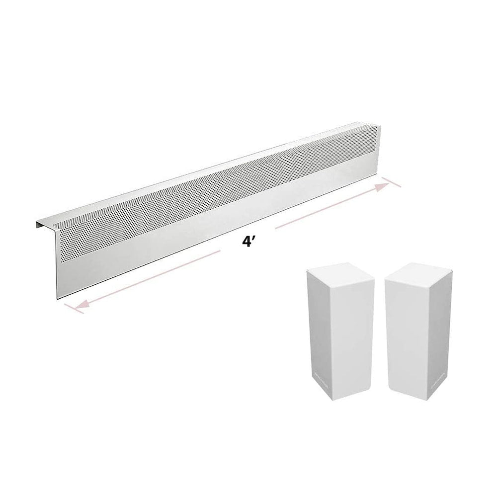 Basic Series 4 ft. Galvanized Steel Easy Slip-On Baseboard Heater Cover + End Caps Bundle in White