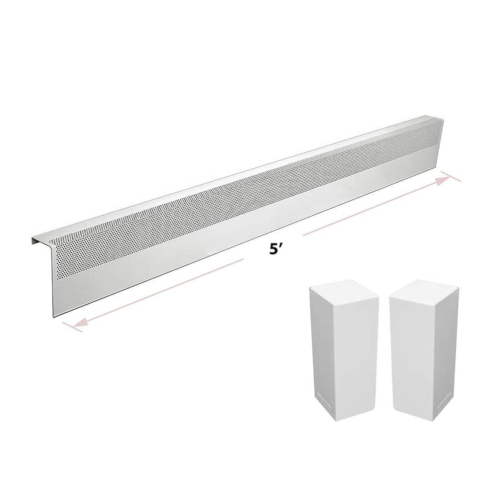 Basic Series 5 ft. Galvanized Steel Easy Slip-On Baseboard Heater Cover + End Caps Bundle in White