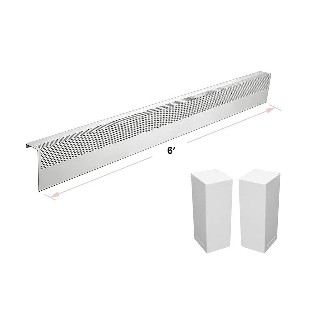 Basic Series 6 ft. Galvanized Steel Easy Slip-On Baseboard Heater Cover + End Caps Bundle in White