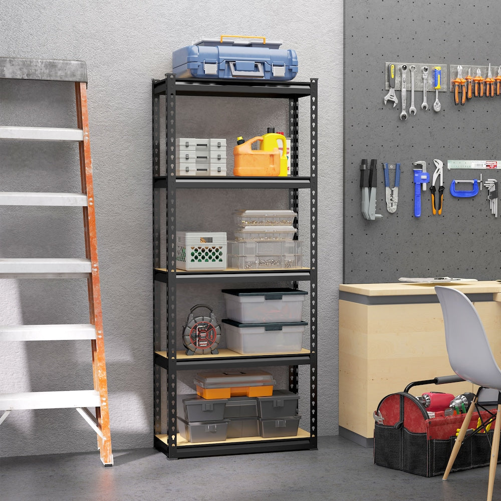 66-inch H 5-Tier Adjustable Steel Frame Storage Shelf for Garage Black and Brown