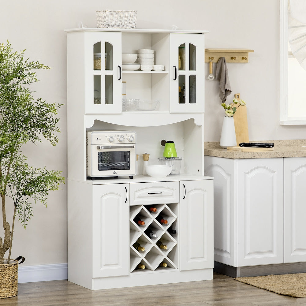 72.4-inch Kitchen Buffet Hutch Pantry with Drawer, 6-bottle Wine Rack